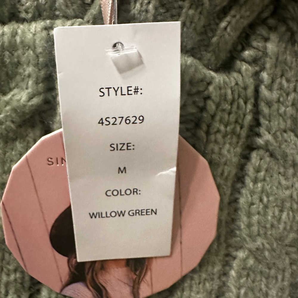 Sincerly Jules Sage Green Cable Knit Quarter-Zip Pullover - Picture 3 of 4